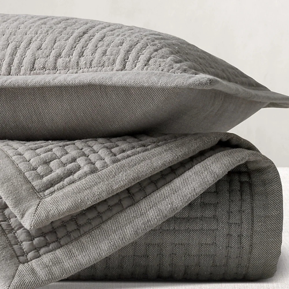 ✅Restoration Hardware Maze Pickstitch Cotton Size King Sham in Fog